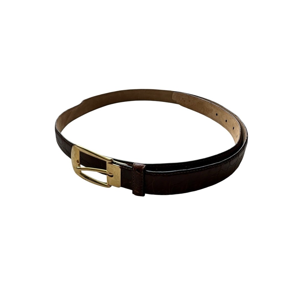 Bespoke Brown Genuine Caiman Crocodile Mens Brass Buckle Belt Size 40 New